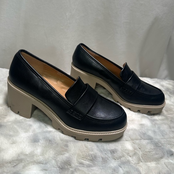 Dolce Vita Black/Tan Chunky Platform Lug Sole Heeled Loafers Size 9 - Picture 2 of 5